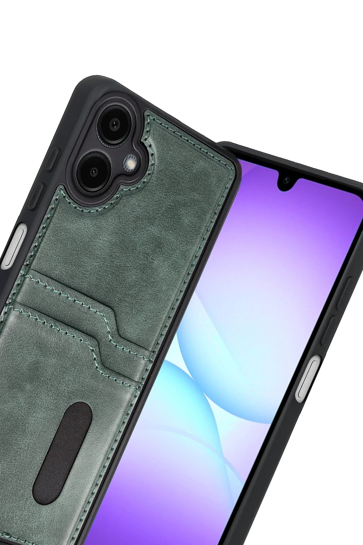 Mey İthalat® Samsung Galaxy A07 4G Sara Kartvizitli Deri Kılıf - Yeşil