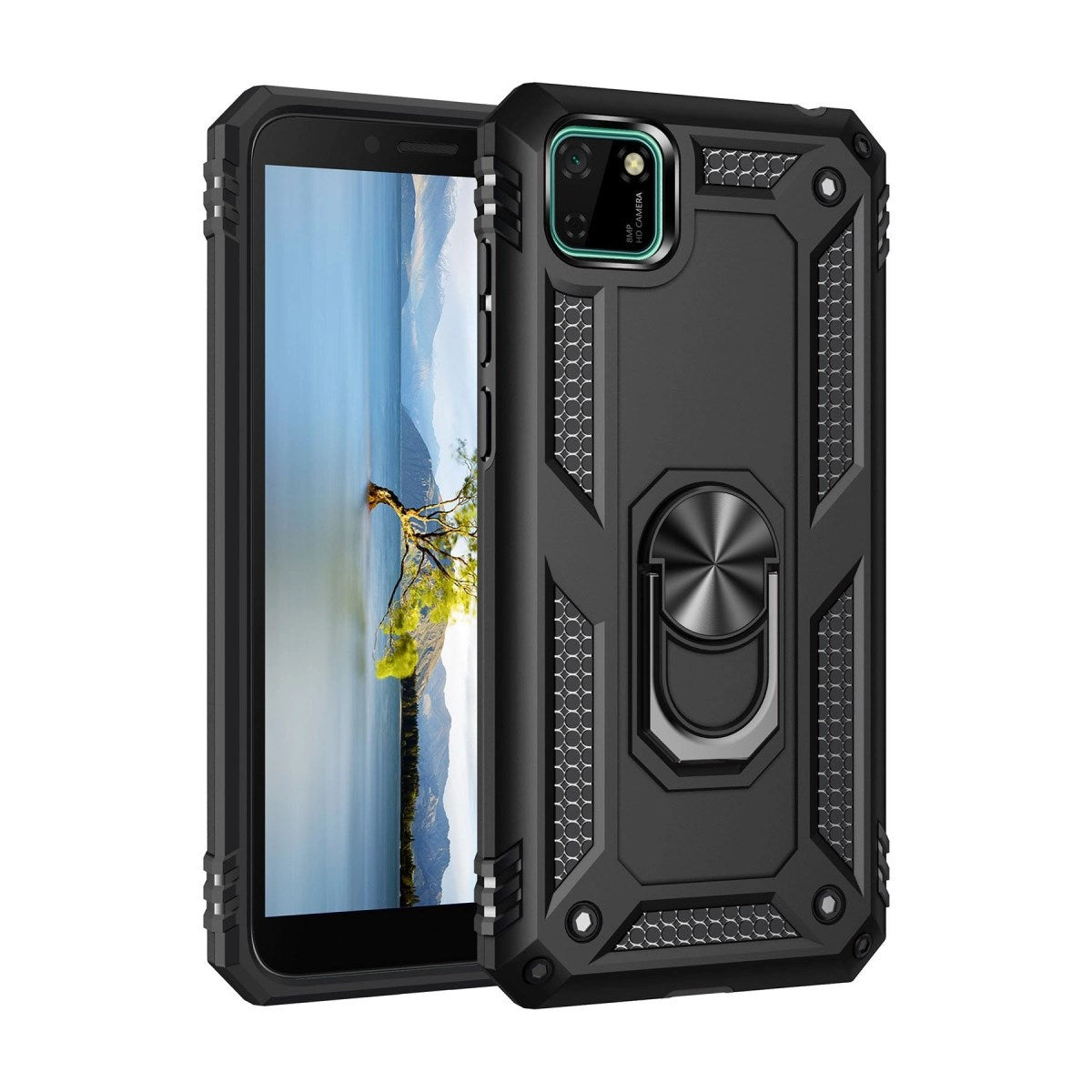 Mey İthalat® Huawei Y5P Kılıf Sofya Yüzüklü Silikon Kapak - Siyah