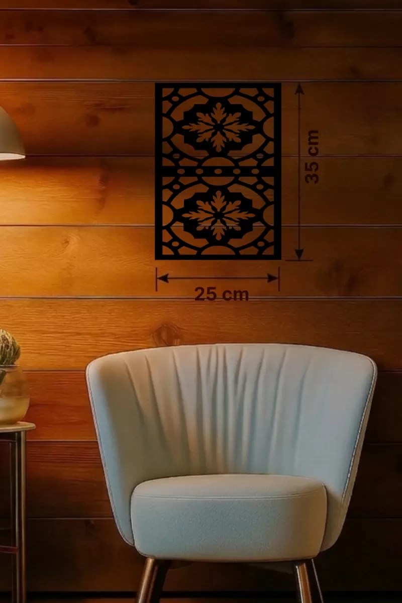 Mey İthalat® Kar Tanesi ve Barok Desenli Ahşap Duvar Tablosu - 25x35 cm Lazer Kesim Pano