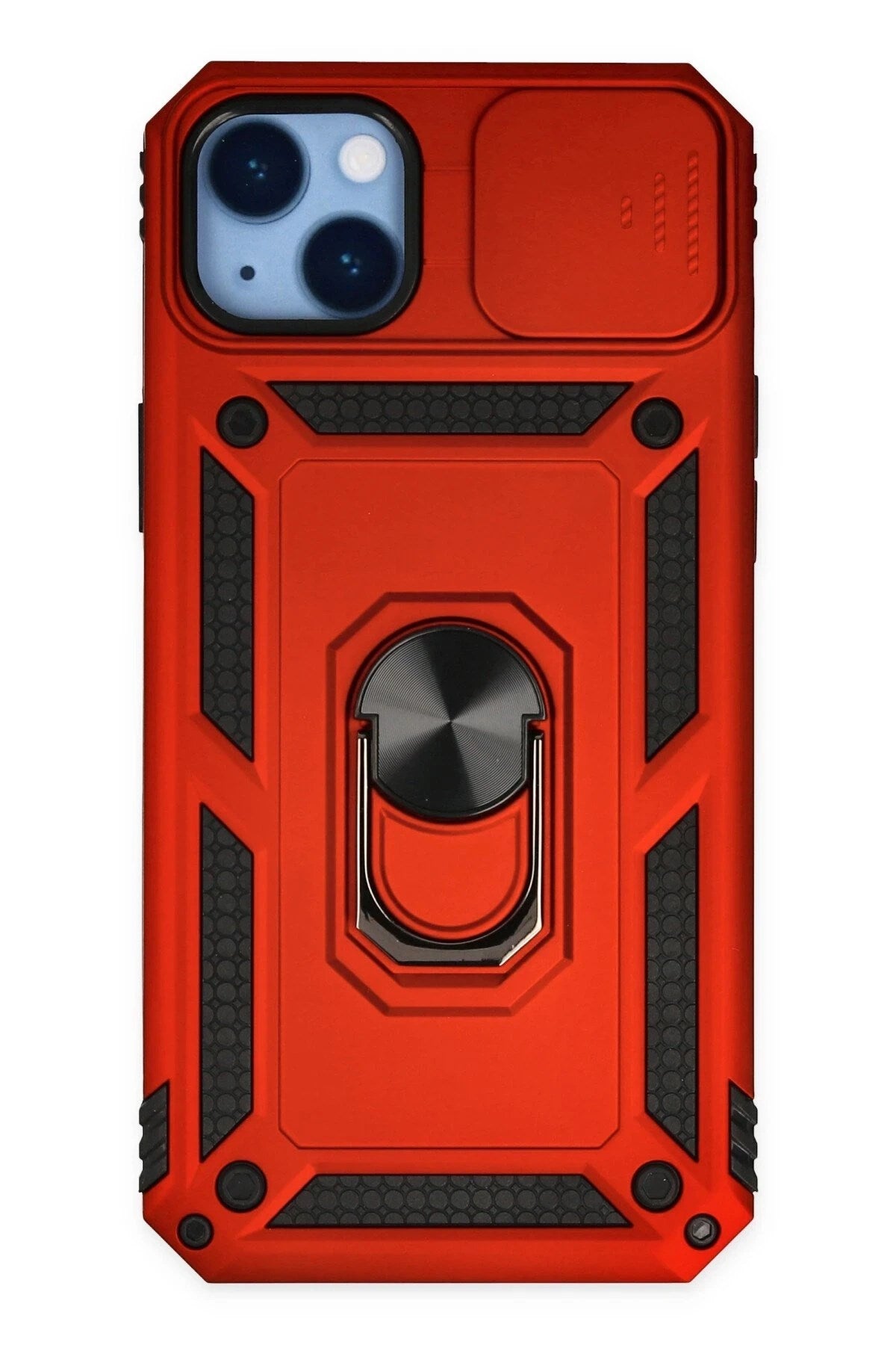 Mey İthalat® iPhone 14 Plus Kılıf Pars Lens Yüzüklü Silikon - Kırmızı