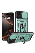 Mey İthalat® iPhone 16E Kılıf Pars Lens Yüzüklü Silikon - Yeşil