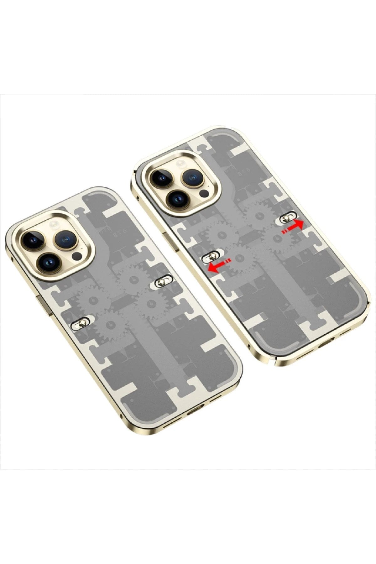 Mey İthalat® iPhone 14 Pro Kılıf Mekanik Bumper Kapak - Gold
