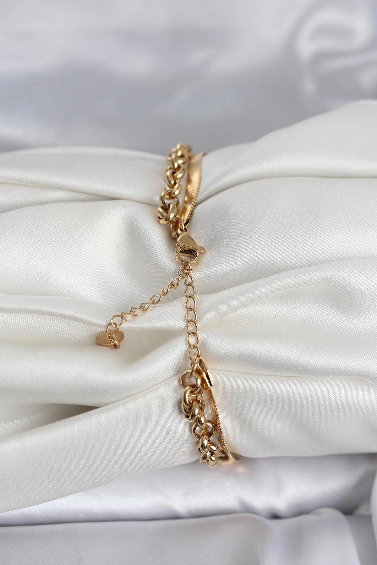 Mey İthalat® 316L Çelik Gold Renk Dorika ve İtalyan Zincirli Model Kadın Bileklik