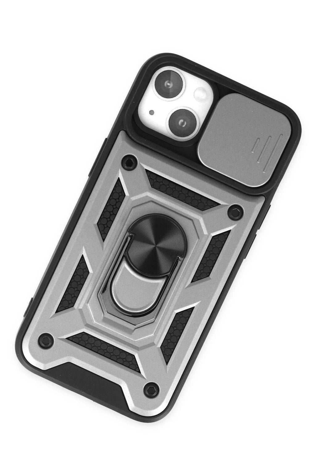 Mey İthalat® iPhone 14 Kılıf Pars Lens Yüzüklü Silikon - Gümüş
