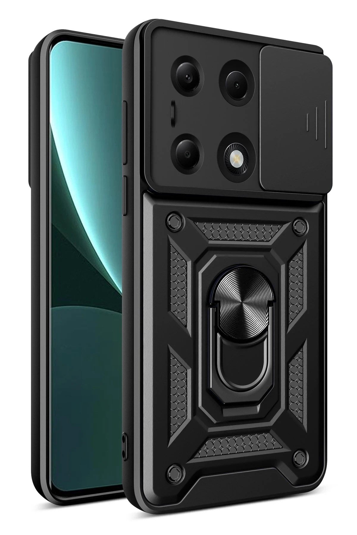 Mey İthalat® Poco M6 Pro 4G Kılıf Pars Lens Yüzüklü Silikon - Siyah