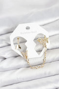 Mey İthalat® Pirinç Gold Renk Kelebek Model Zincir Bağlantılı Ear Cuff Küpe Seti