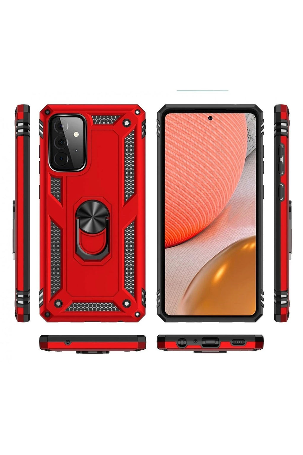 Mey İthalat® Samsung Galaxy A72 Kılıf Sofya Yüzüklü Silikon Kapak - Kırmızı