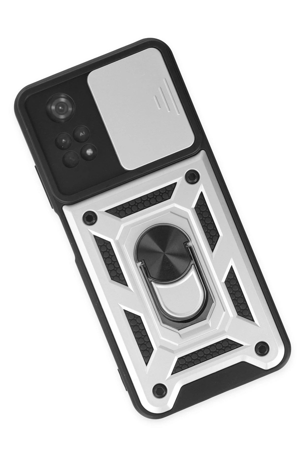 Mey İthalat® Poco M4 Pro 4G Kılıf Pars Lens Yüzüklü Silikon - Gümüş