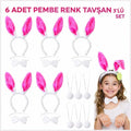 Mey İthalat® Şeker Pembesi Tavşan Sahne Seti 6&amp;#39;lı Set Taç Papyon Kuyruk