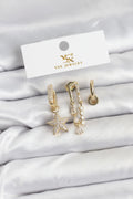 Mey İthalat® Pirinç Gold Renk Zirkon Taşlı Yıldız Vintage Model YSX Trio Küpe Seti