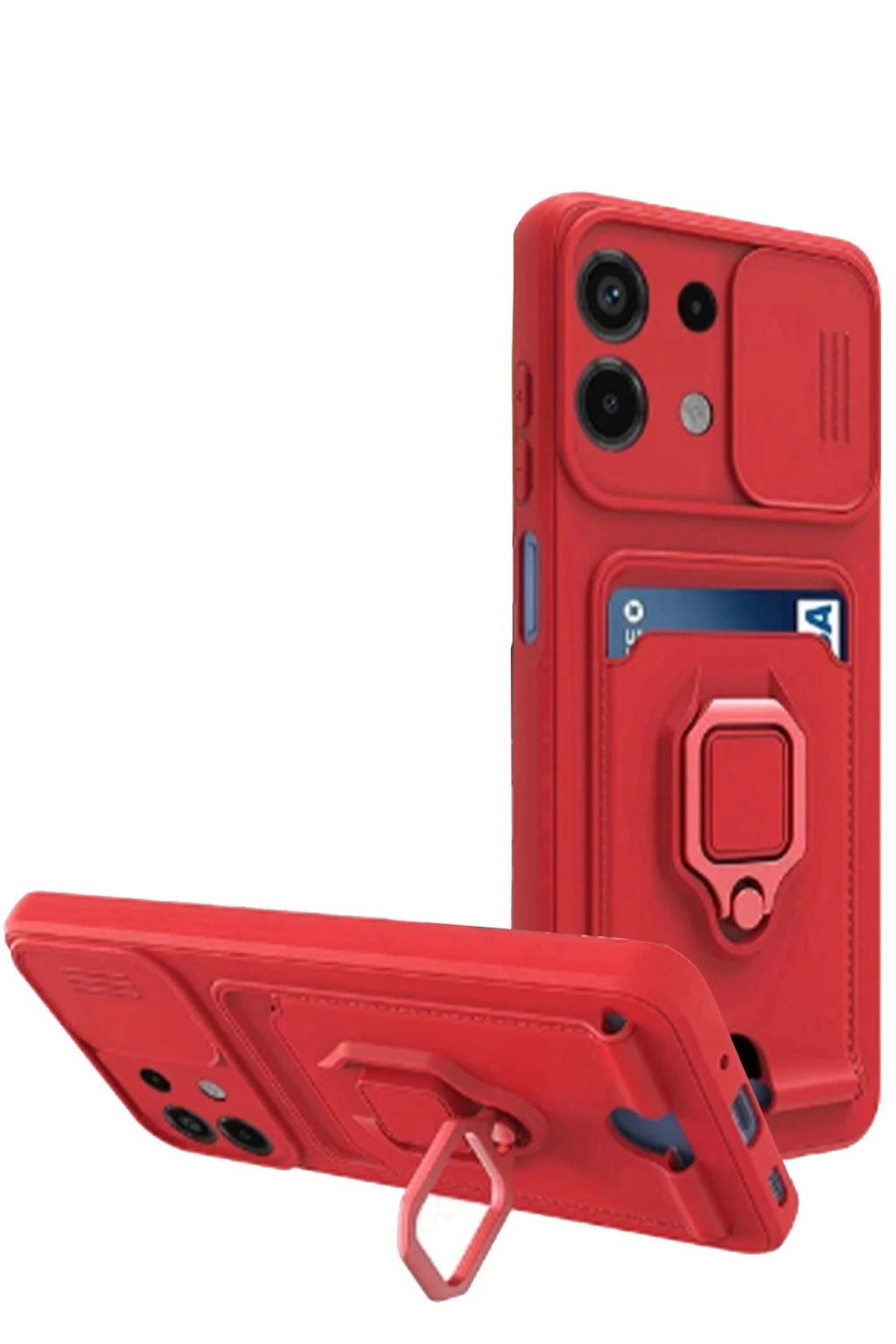Mey İthalat® Redmi Note 13 4G Kılıf Zuma Kartvizitli Yüzüklü Silikon - Kırmızı
