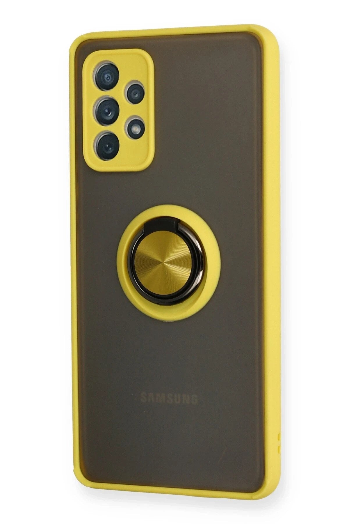 Mey İthalat® Samsung Galaxy A72 Kılıf Montreal Yüzüklü Silikon Kapak - Sarı
