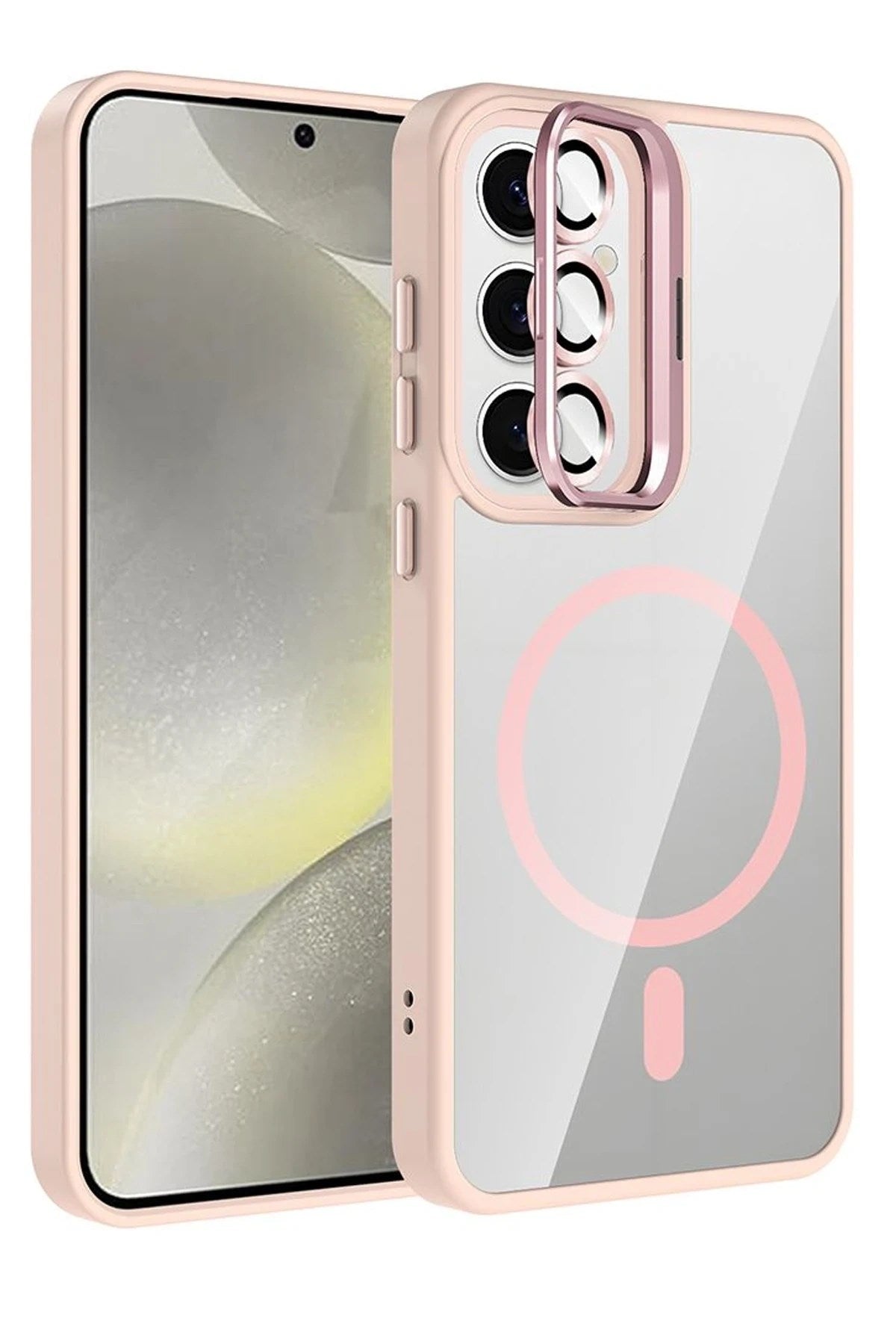 Mey İthalat® Samsung Galaxy S24 FE Remim Lensli Magsafe Standlı Kapak - Pembe