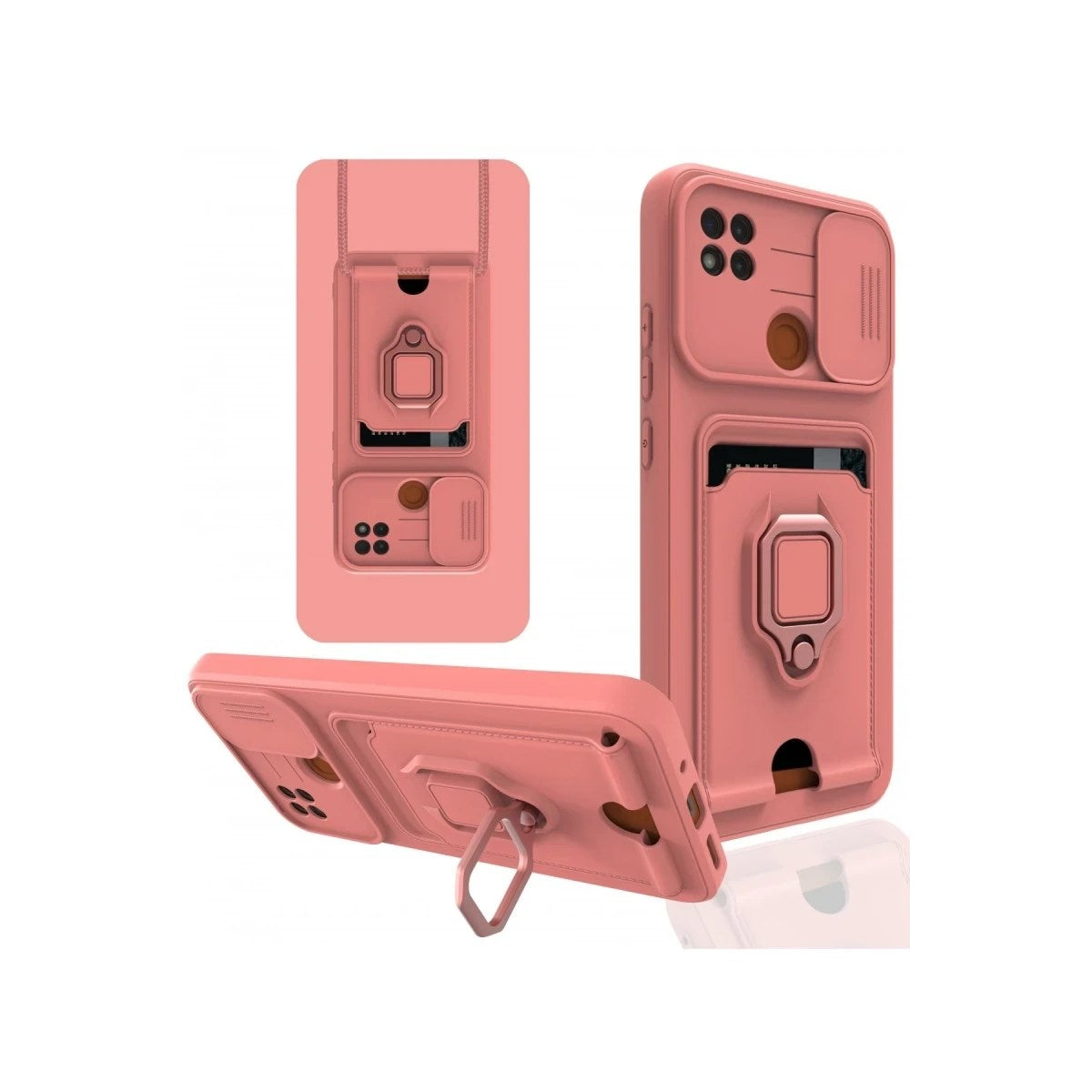 Mey İthalat® Redmi 9C Kılıf Zuma Kartvizitli Yüzüklü Silikon - Pembe