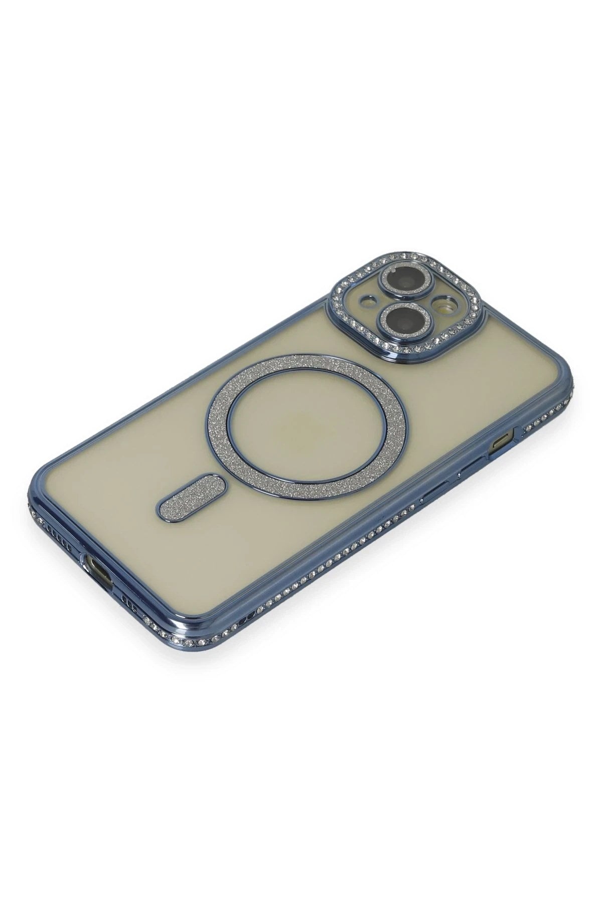 Mey İthalat® iPhone 15 Kılıf Joke Simli Magneticsafe Kılıf - Lacivert