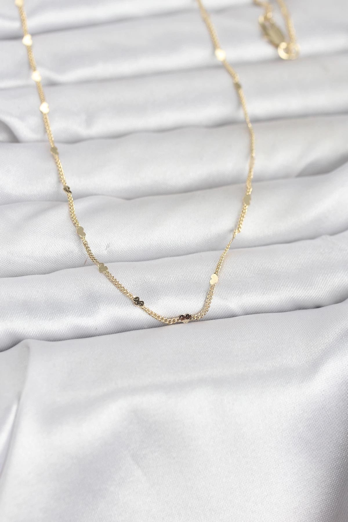Mey İthalat® CM 14K Gold Renk Ezme Kalp Detaylı 60 cm Zincir Kadın Kolye