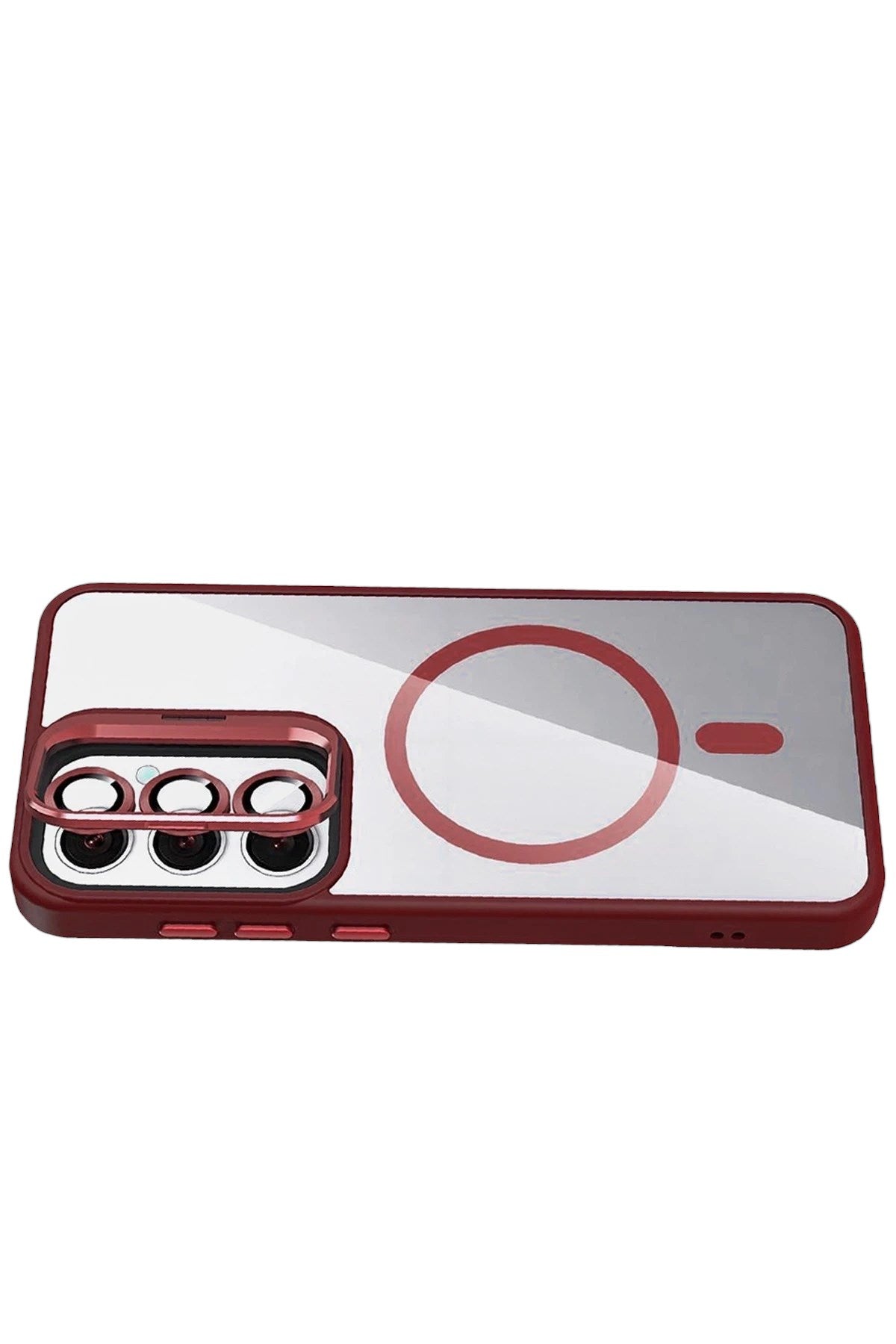 Mey İthalat® Samsung Galaxy S25 Remim Lensli Magsafe Standlı Kapak - Bordo