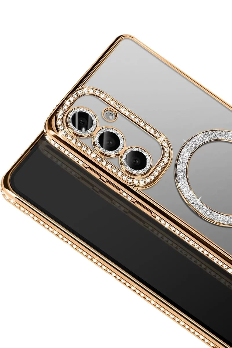 Mey İthalat® Samsung Galaxy A57 5G Joke Simli Magneticsafe Kılıf - Gold