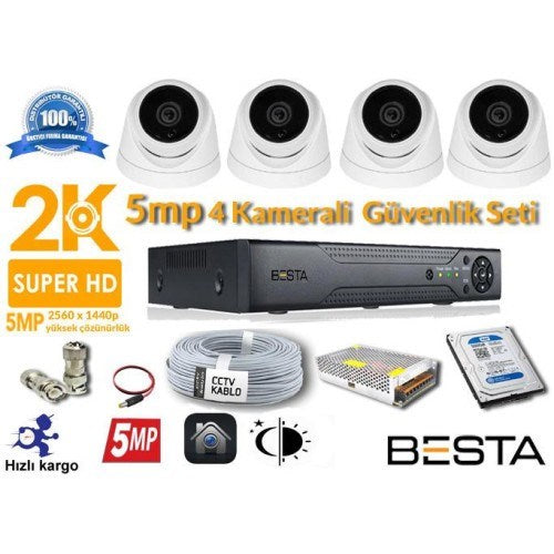 5MP 4 Kameralı AHD Güvenlik Seti