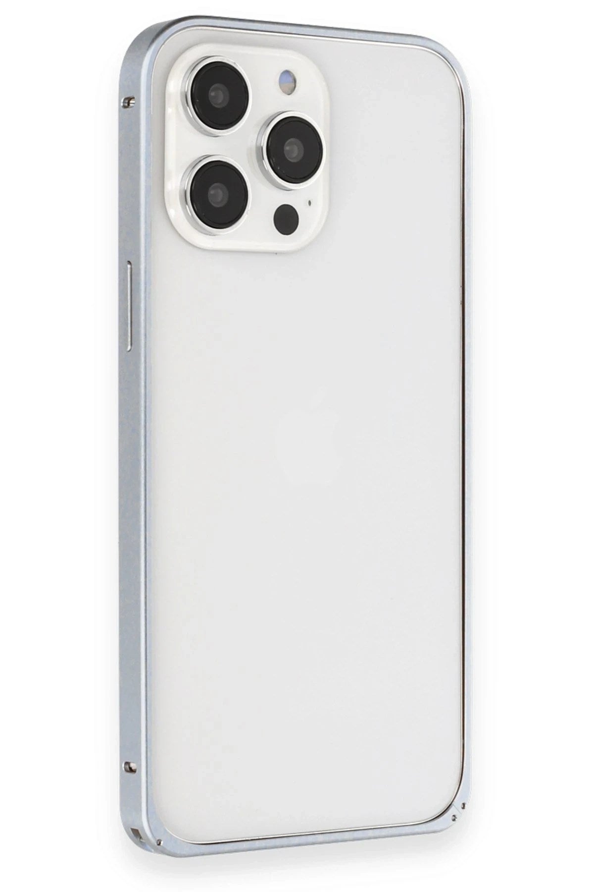 Mey İthalat® iPhone 15 Pro Max Kılıf Metal Bumper Magneticsafe Kapak - Gri