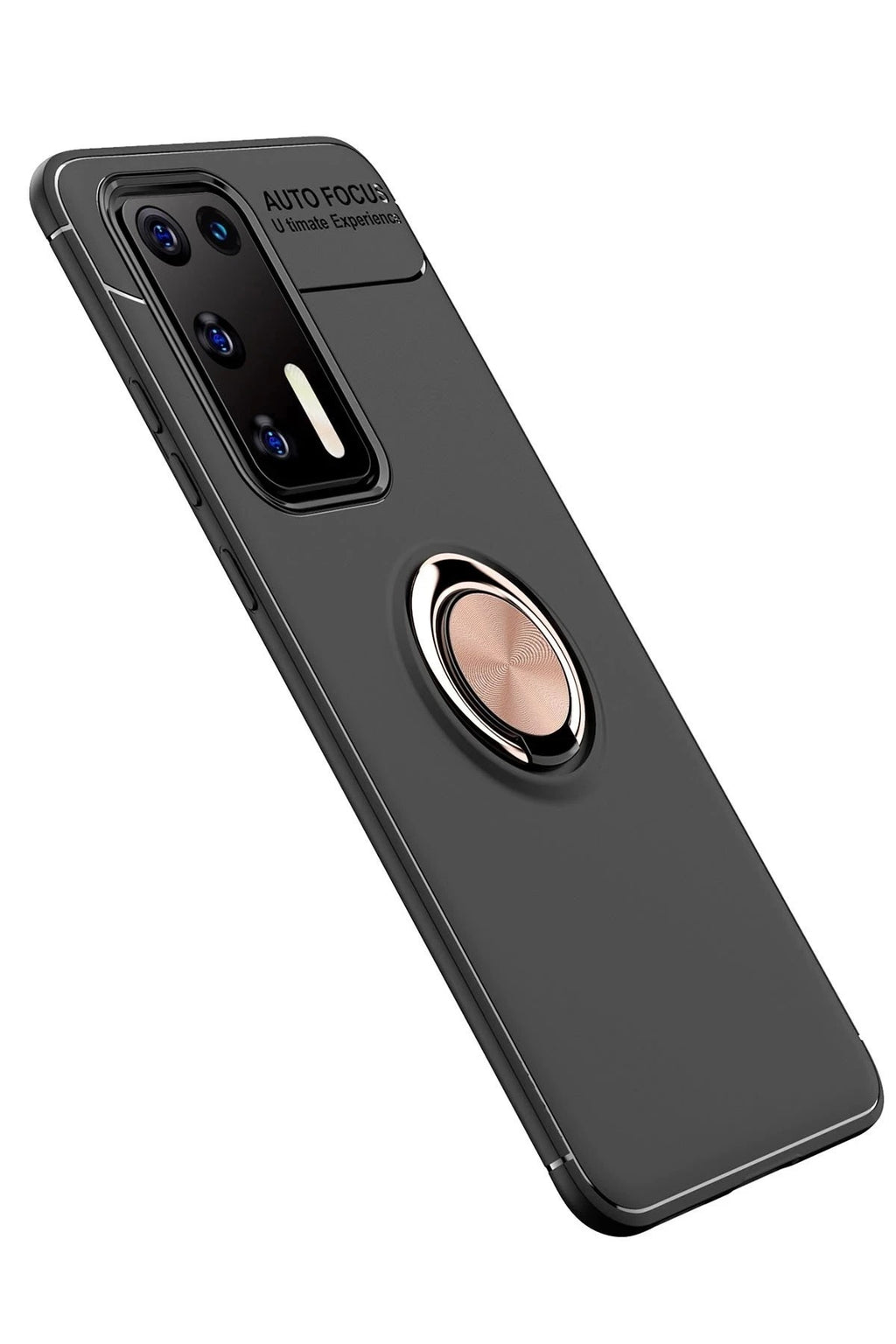 Mey İthalat® Huawei P40 Kılıf Range Yüzüklü Silikon - Siyah-Gold