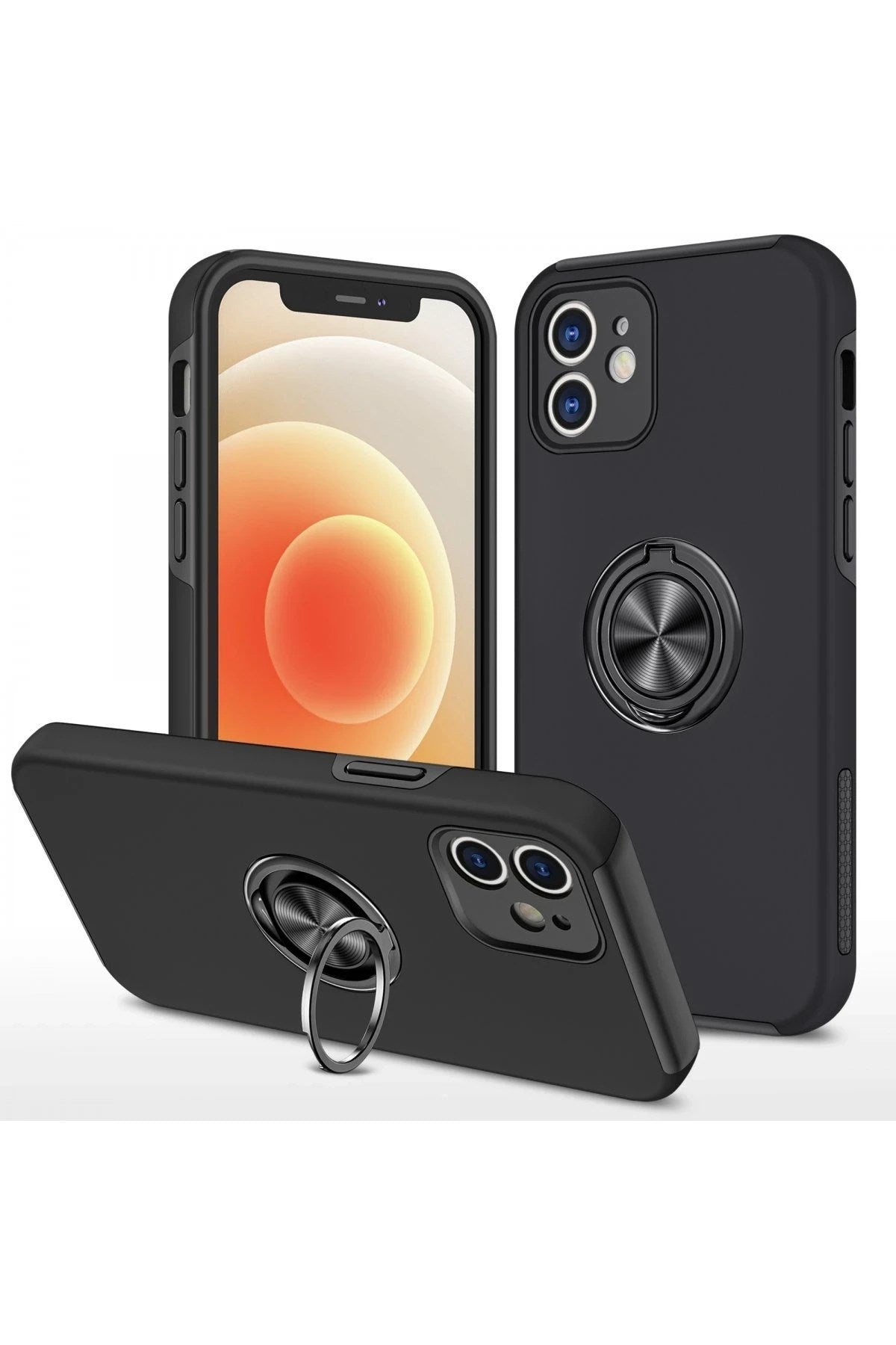 Mey İthalat® iPhone 12 Mini Kılıf Elit Yüzüklü Kapak - Siyah