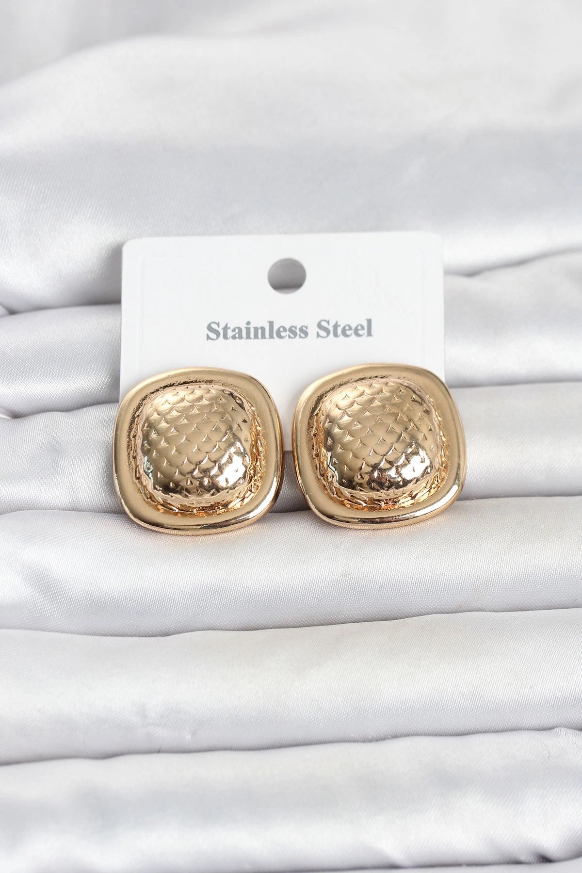 Mey İthalat® 316L Çelik Gold Renk Düğme Model Kadın Küpe