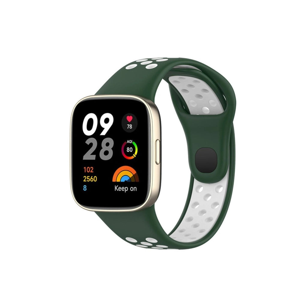 Mey İthalat® Redmi Watch 3 Spor Delikli Kordon - Haki Yeşil-Beyaz