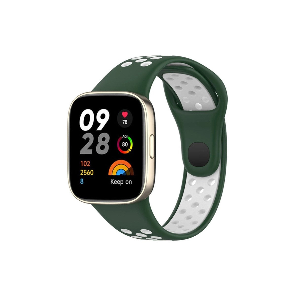 Mey İthalat® Redmi Watch 3 Spor Delikli Kordon - Haki Yeşil-Beyaz