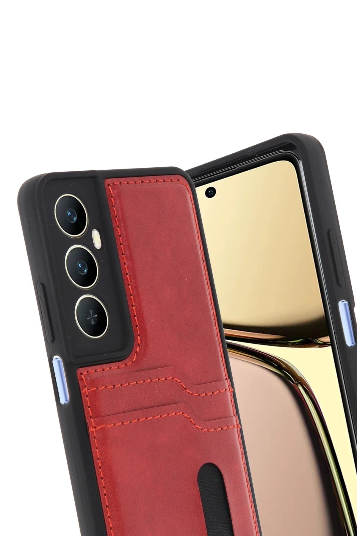 Mey İthalat® Realme C65 Sara Kartvizitli Deri Kılıf - Kırmızı