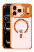 Mey İthalat® iPhone 17 Pro Max Remim Lensli Magsafe Standlı Kapak - Turuncu