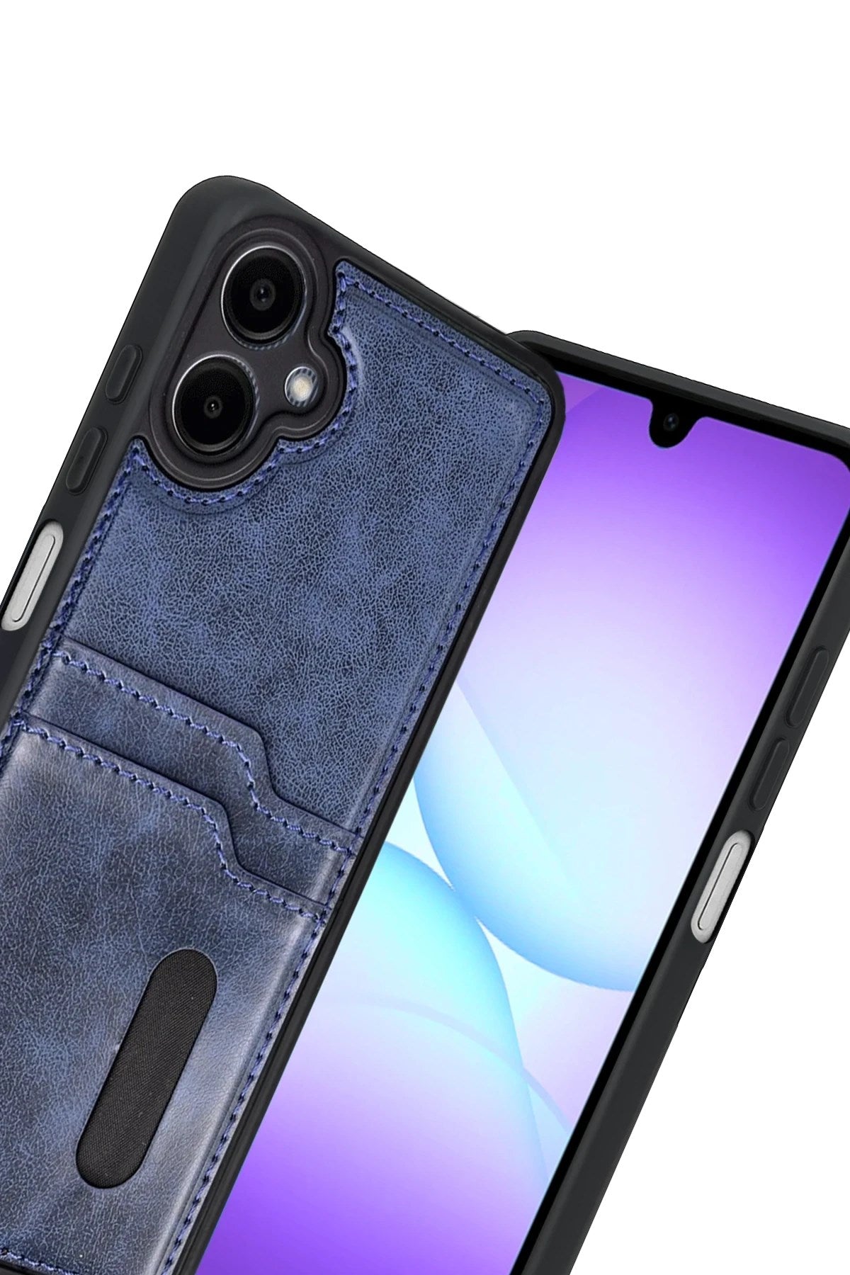Mey İthalat® Samsung Galaxy A07 4G Sara Kartvizitli Deri Kılıf - Lacivert