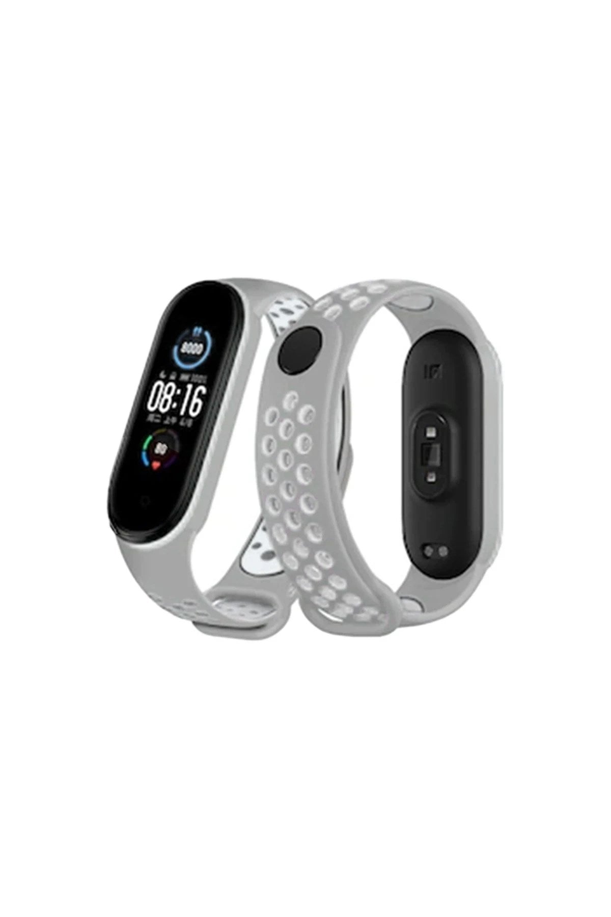 Mey İthalat® Mi Band 6 Spor Delikli Kordon - Gri-Kırmızı
