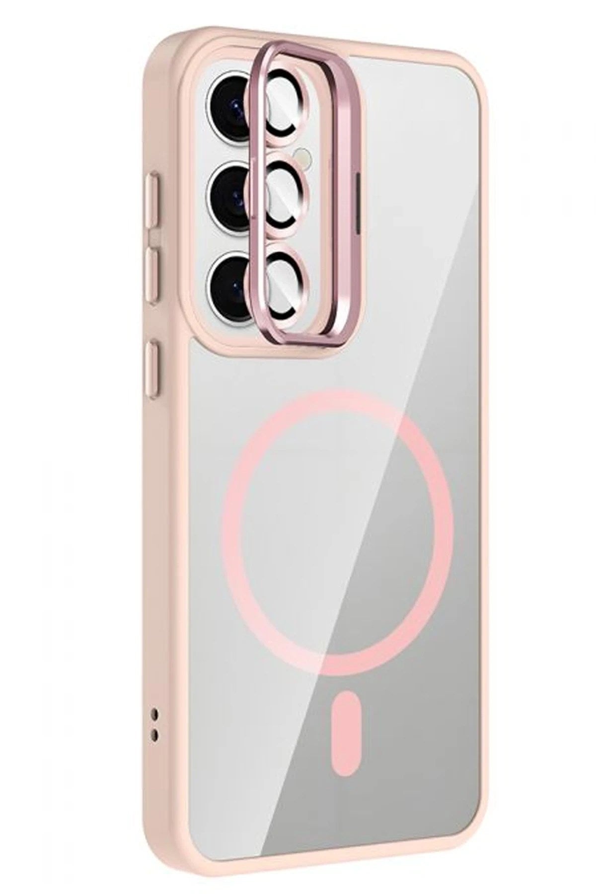 Mey İthalat® Samsung Galaxy S24 FE Remim Lensli Magsafe Standlı Kapak - Pembe