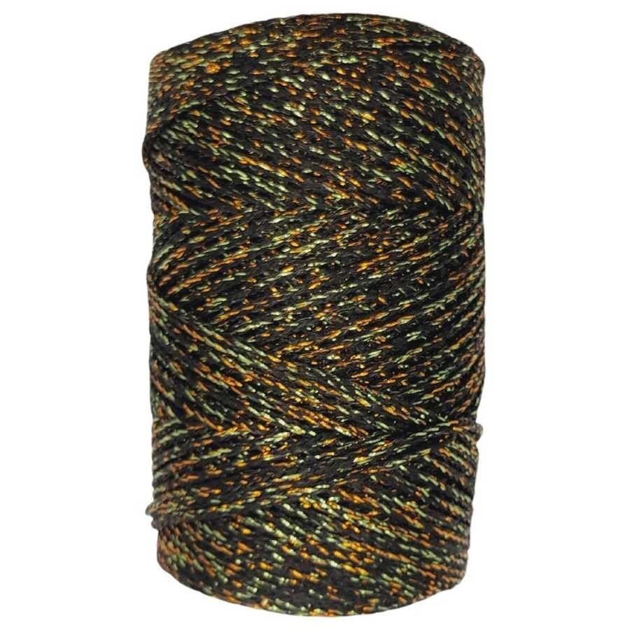 Makrome İpi 3mm Polyester Siyah Altın Simli