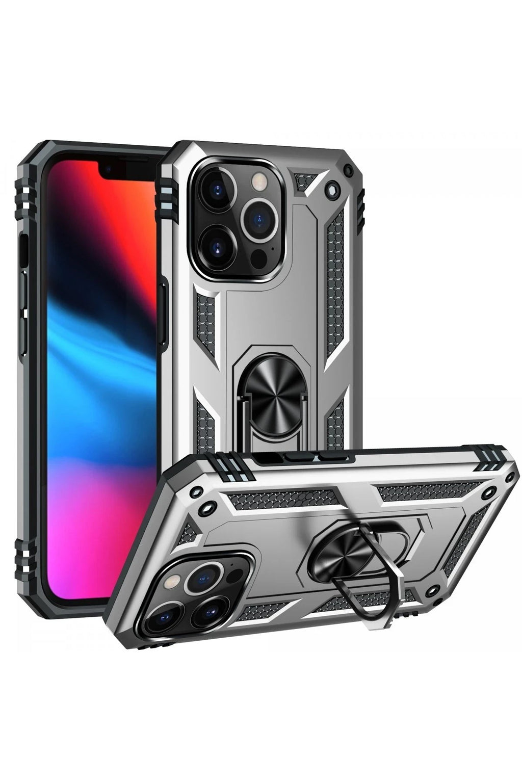 Mey İthalat® iPhone 13 Pro Kılıf Sofya Yüzüklü Silikon Kapak - Gümüş
