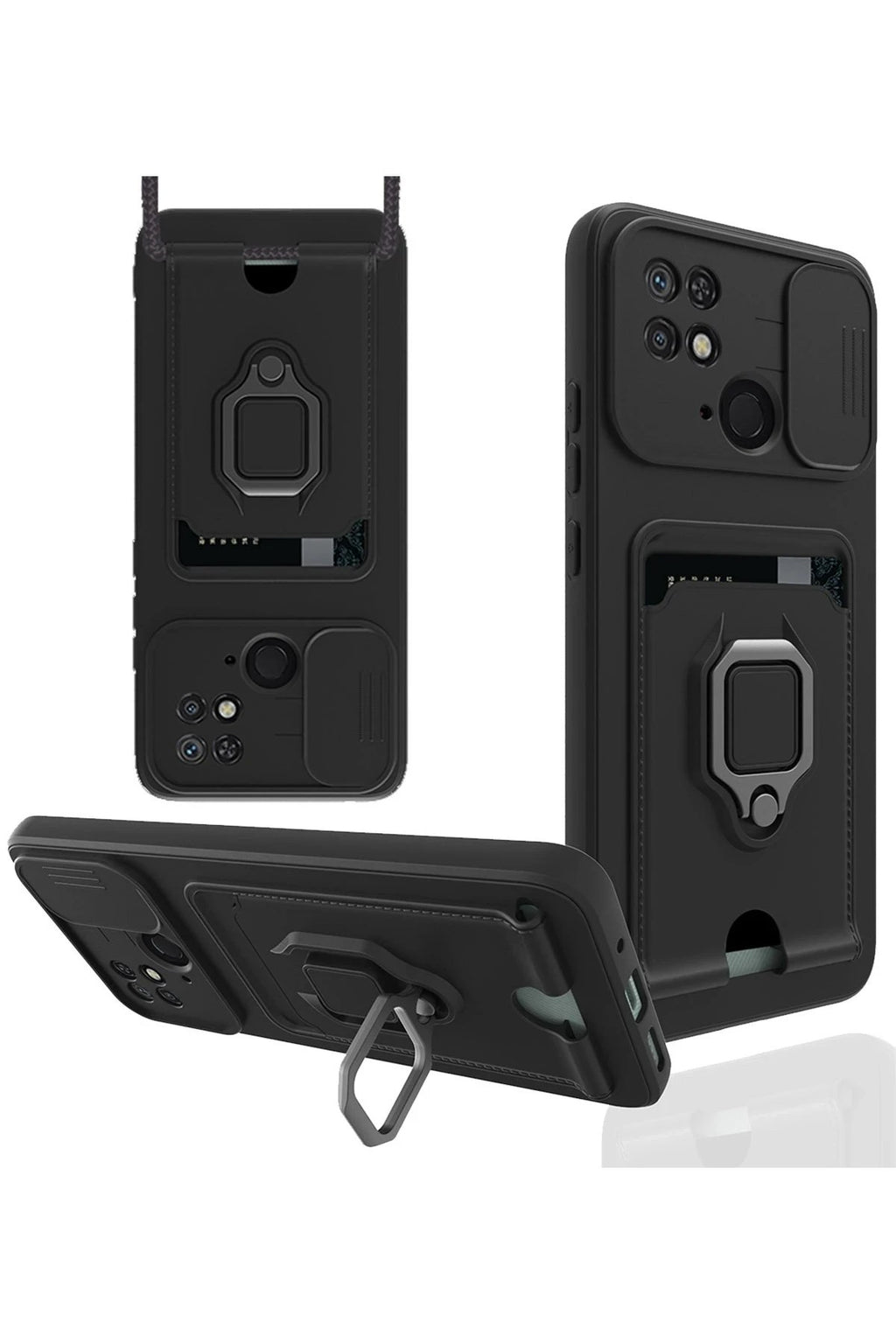 Mey İthalat® Redmi 10C Kılıf Zuma Kartvizitli Yüzüklü Silikon - Siyah