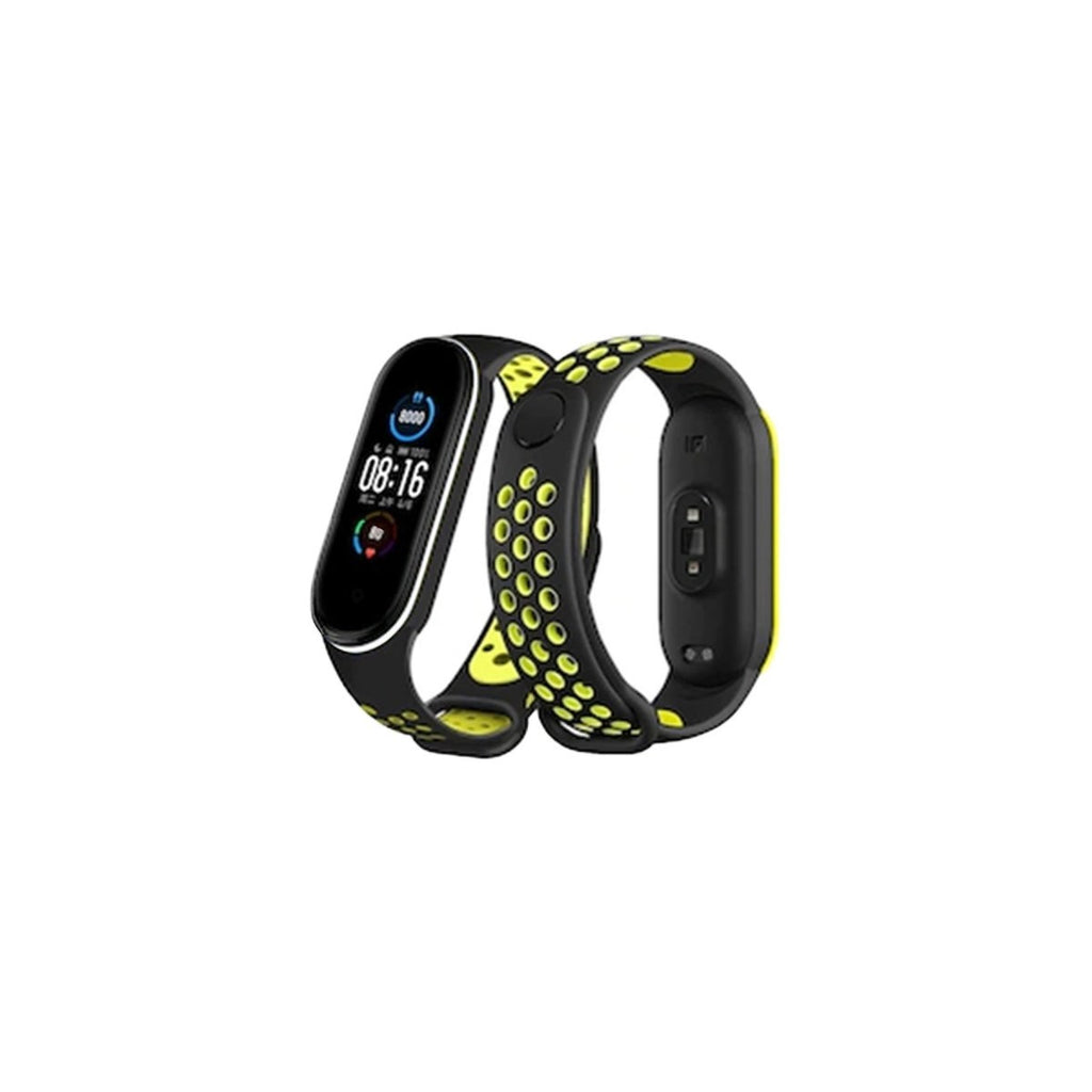 Mey İthalat® Mi Band 4 Spor Delikli Kordon - Siyah-Yeşil-Beyaz