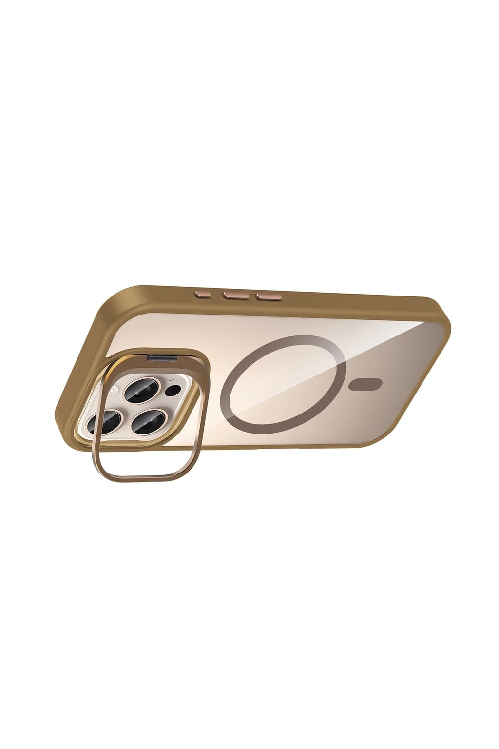 Mey İthalat® iPhone 16 Pro Max Remim Lensli Magsafe Standlı Kapak - Kahverengi