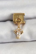 Mey İthalat® 316L Çelik Sallantılı Zirkon Taşlı Yengeç Model Gold Renk Nomination Charm
