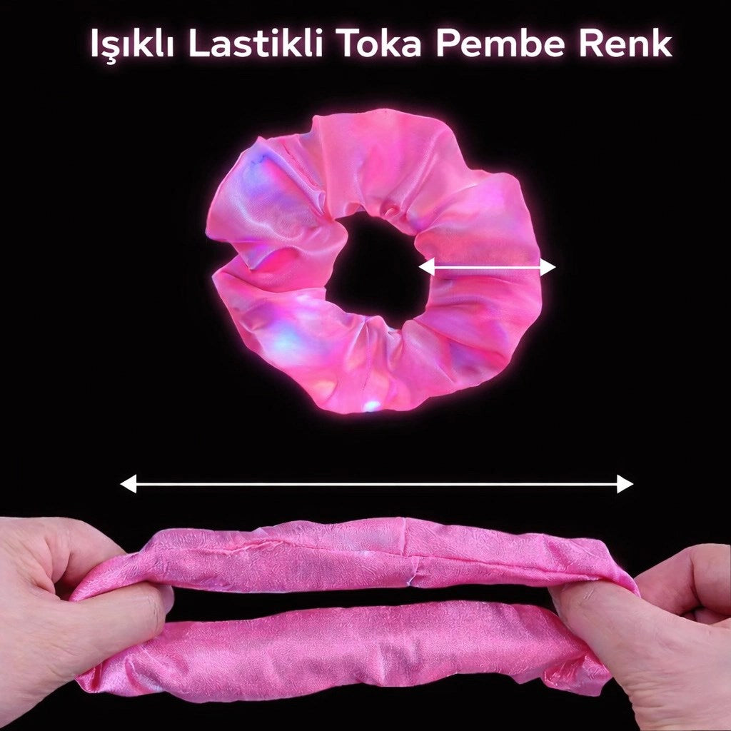 Mey İthalat® Pembe Renk Led Işıklı Lastikli Saç Tokası - 3 Modlu Festival &amp; Parti Saç Tokası