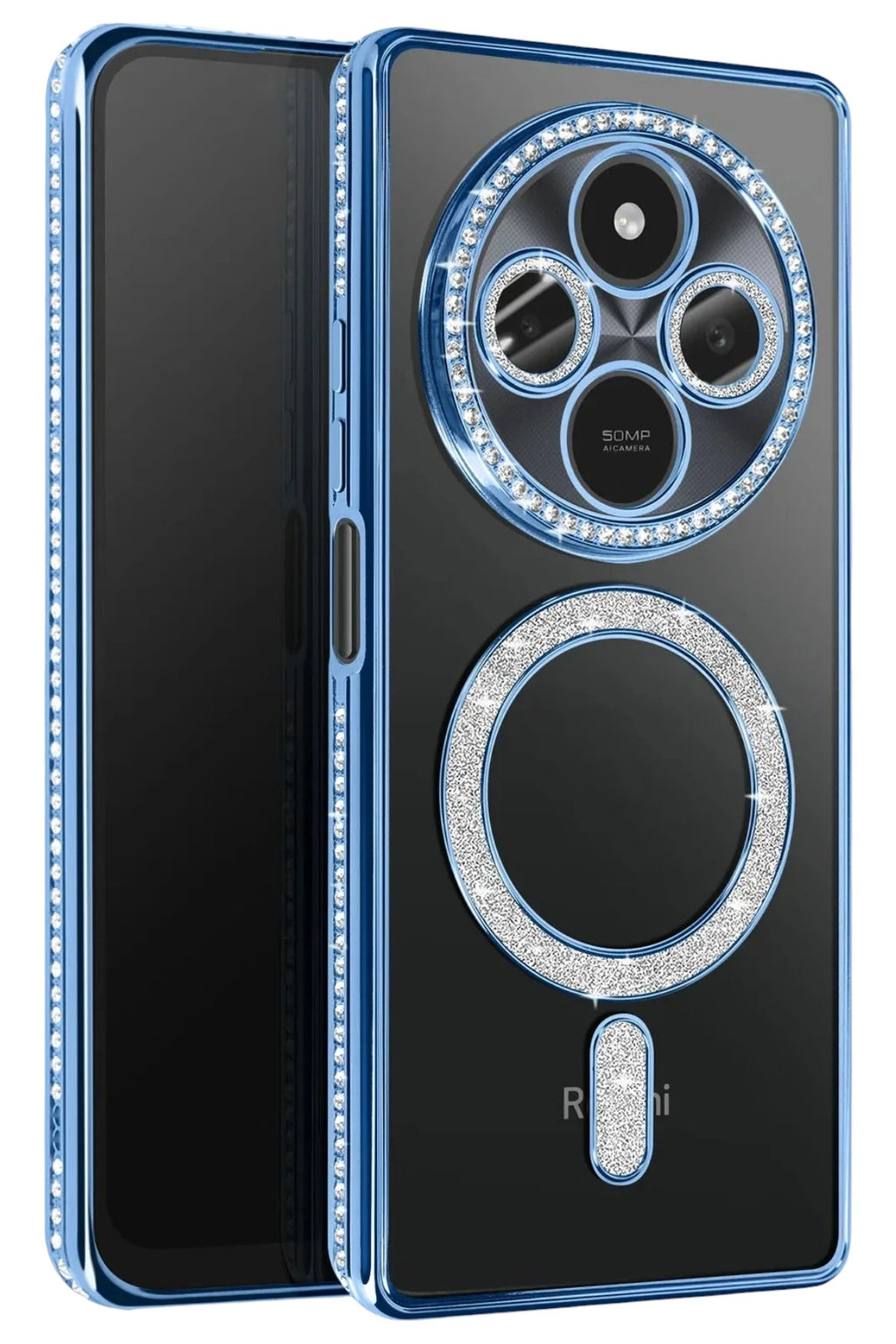 Mey İthalat® Redmi 14C Joke Simli Magneticsafe Kılıf - Mavi