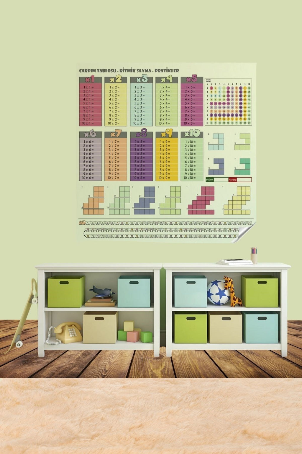 70x70cm Statik İz Bırakmaz Kağıt Renkli Çarpım Tablosu