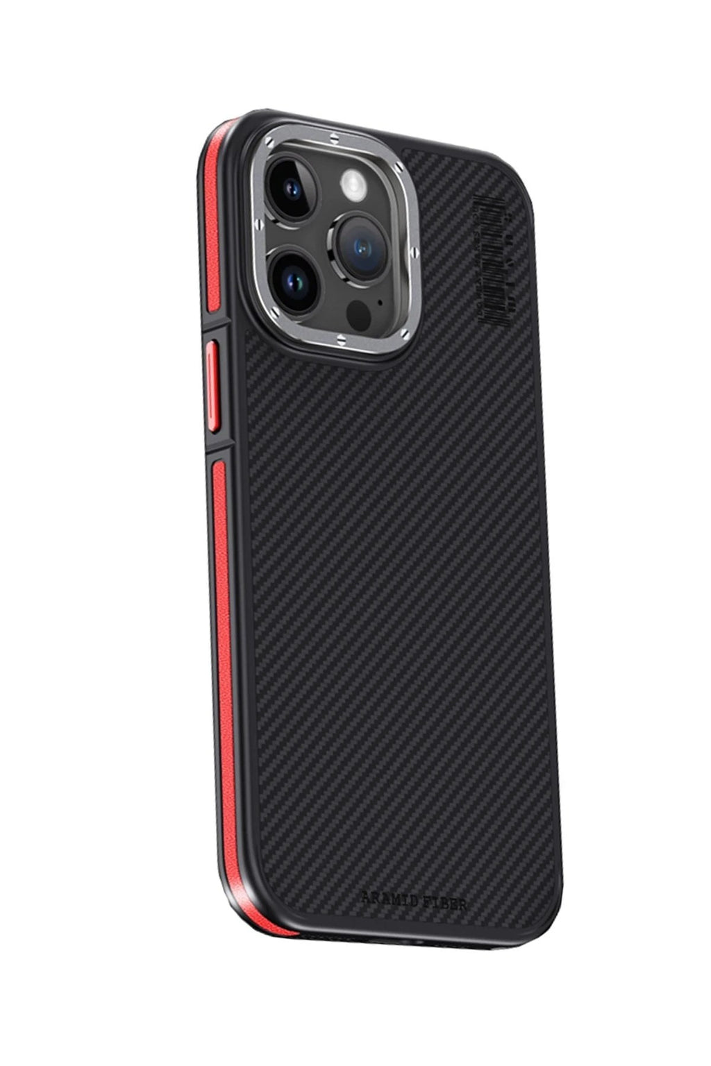 Mey İthalat® iPhone 15 Pro Max Kılıf Aramid 600D Kevlar Karbon Fiber Magsafe Kapak - Kırmızı