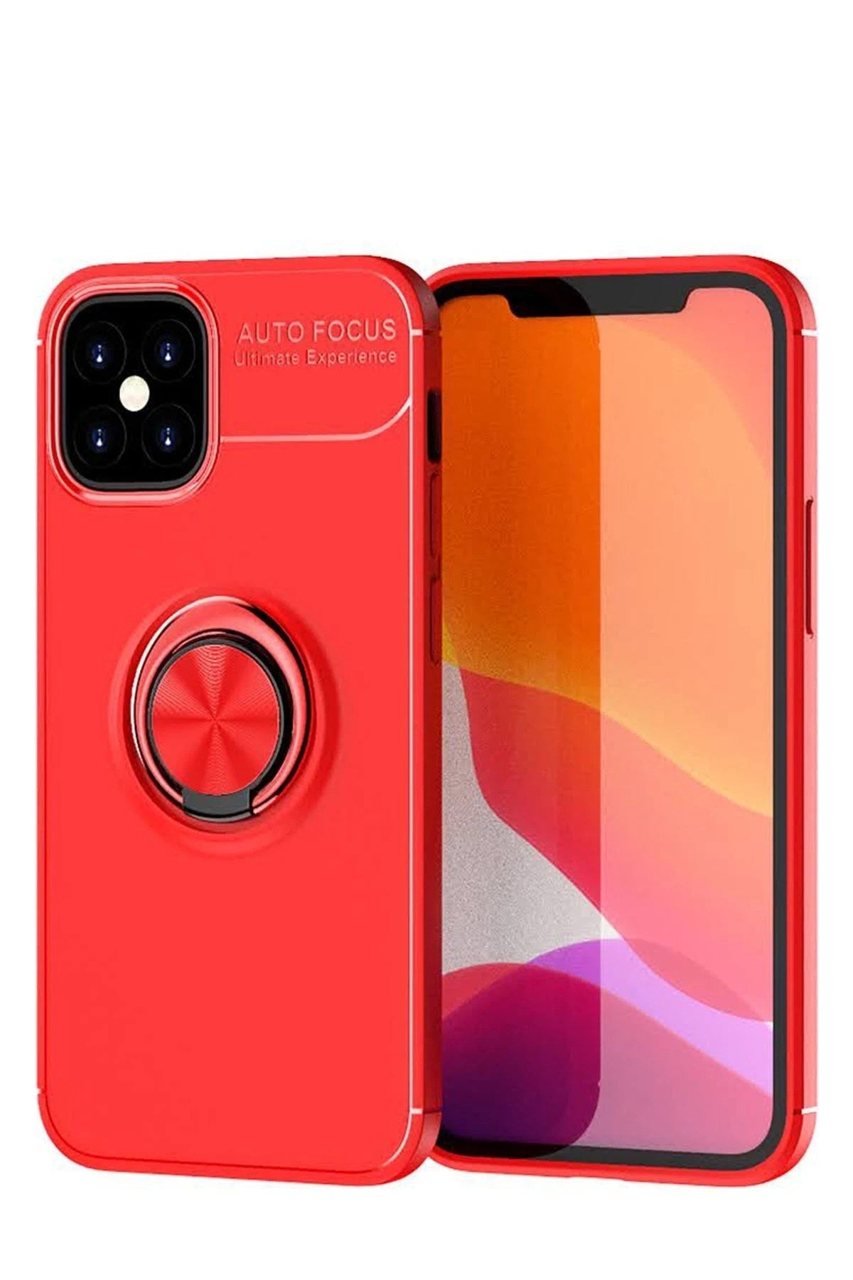Mey İthalat® iPhone 12 Mini Kılıf Range Yüzüklü Silikon - Kırmızı