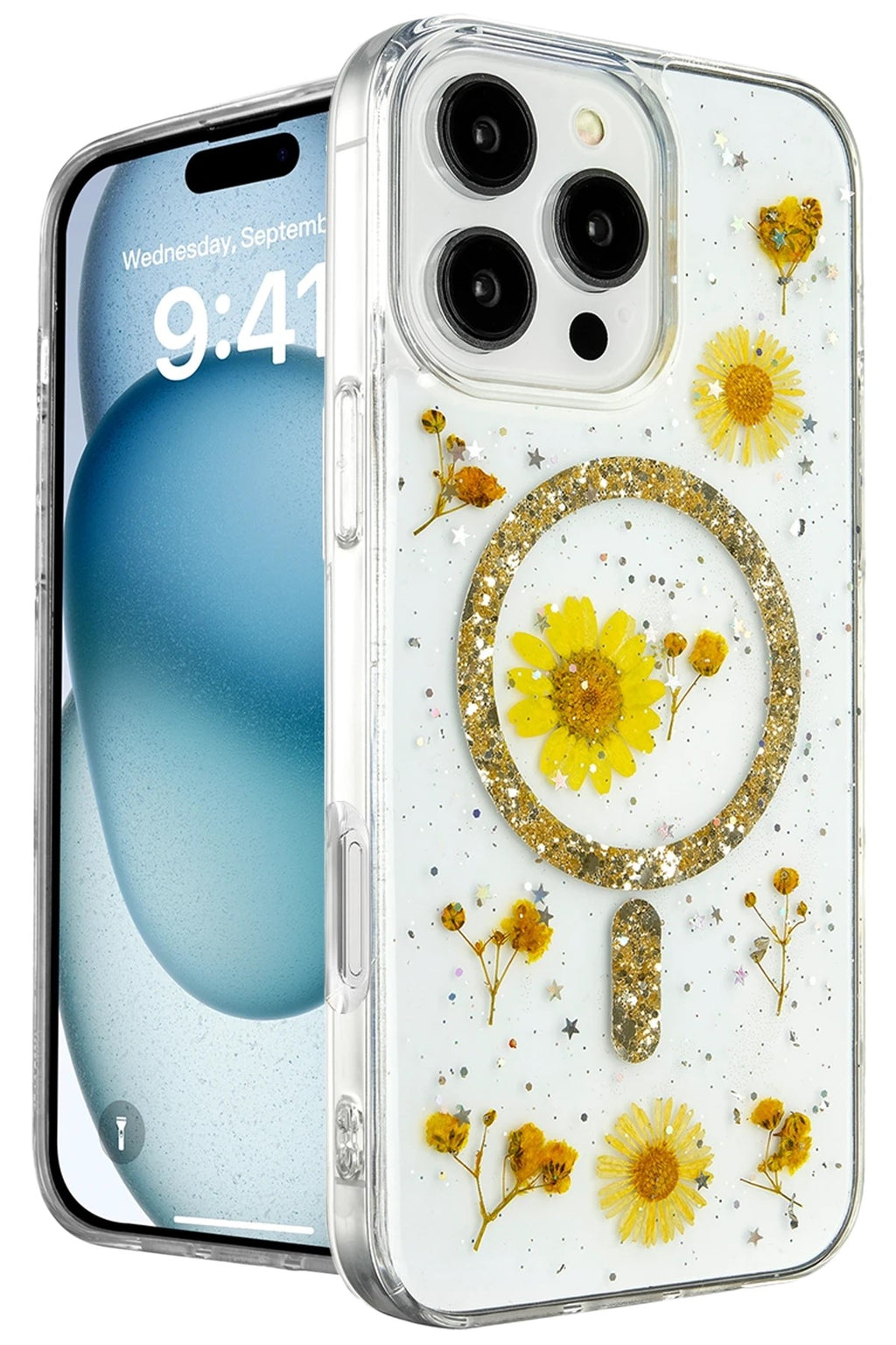 Mey İthalat® iPhone 16 Pro Max Kılıf Daisy Simli Magsafe Kapak - Gold
