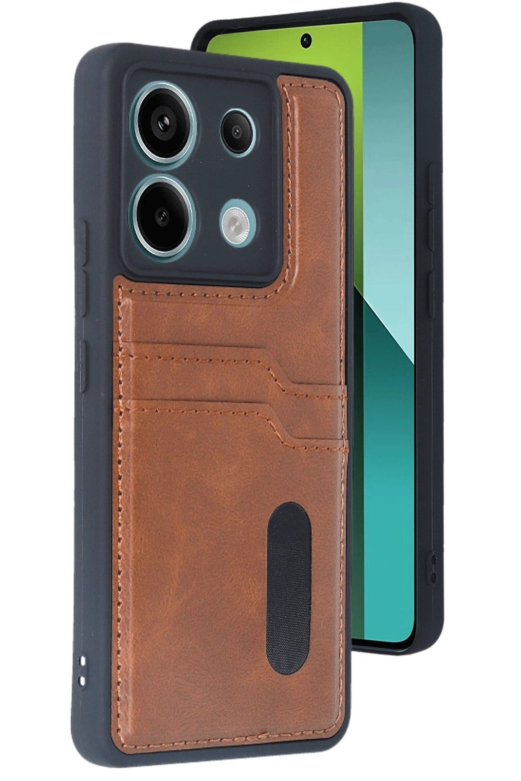 Mey İthalat® Redmi Note 13 Pro 5G Kılıf Sara Kartvizitli Deri Kılıf - Taba