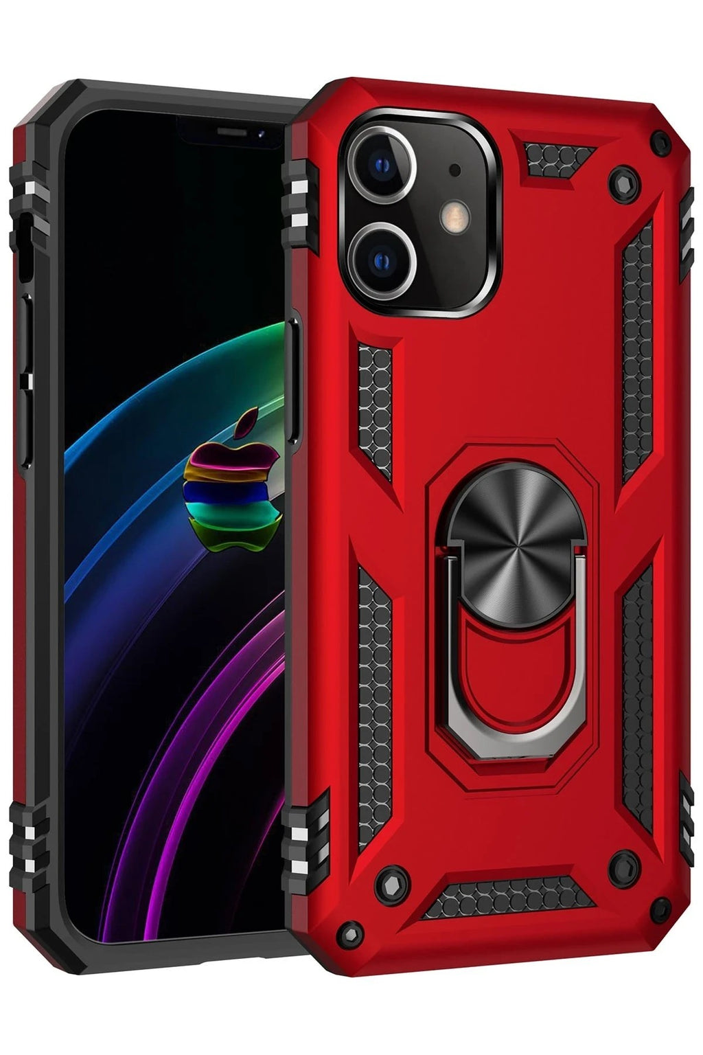 Mey İthalat® iPhone 12 Mini Kılıf Sofya Yüzüklü Silikon Kapak - Kırmızı
