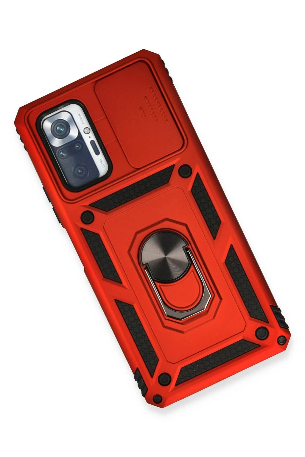Mey İthalat® Redmi Note 10 Pro Kılıf Pars Lens Yüzüklü Silikon - Kırmızı