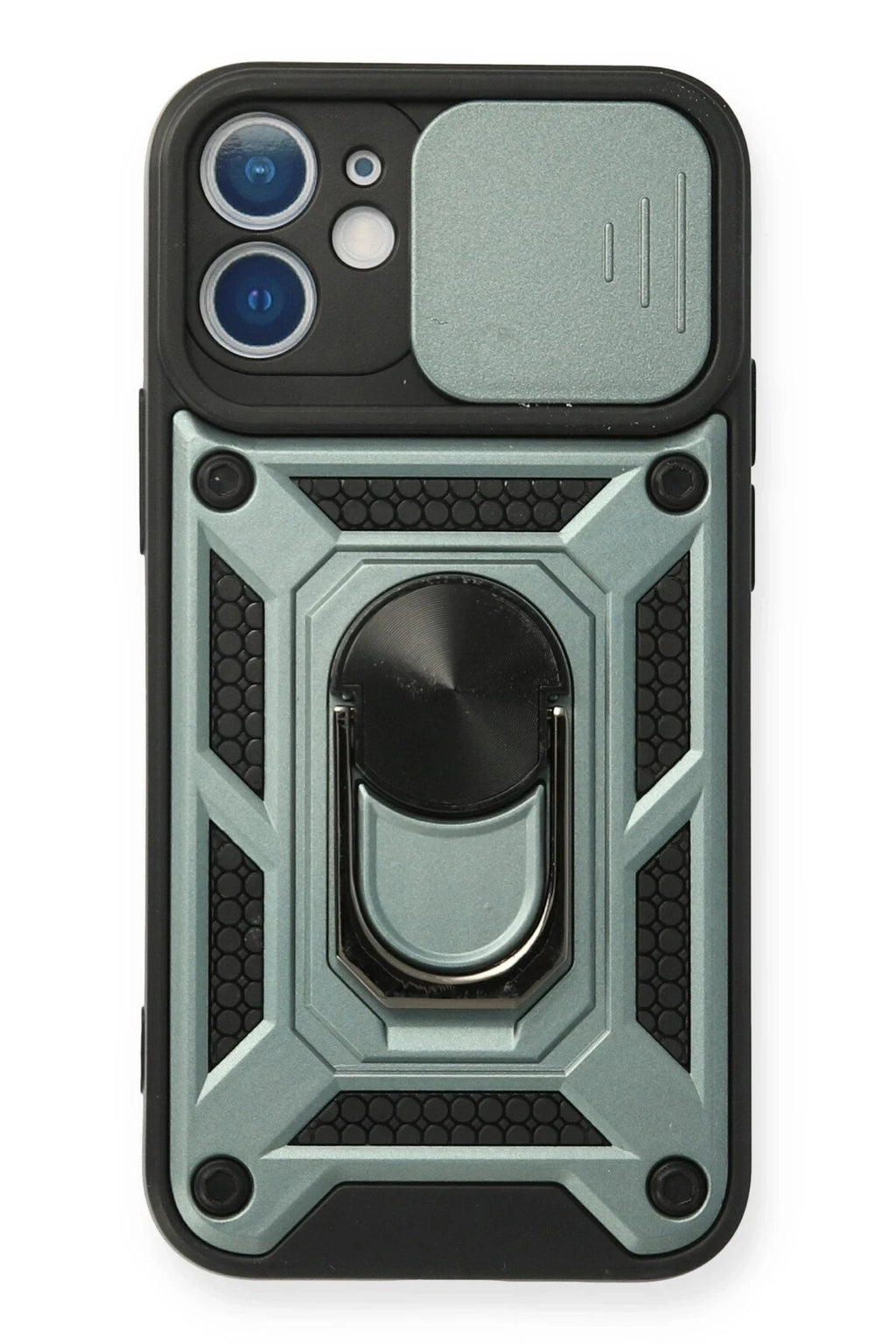 Mey İthalat® iPhone 12 Mini Kılıf Pars Lens Yüzüklü Silikon - Yeşil